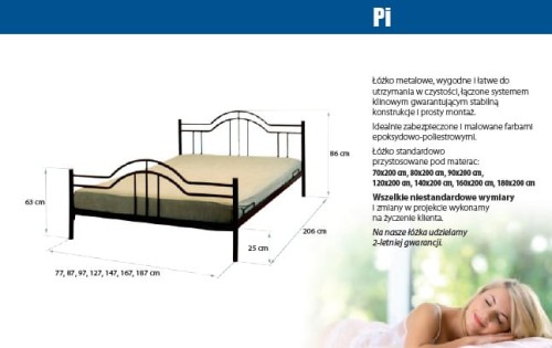 Łóżko metalowe Pi ze stelażem