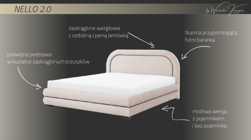 Łóżko tapicerowane Nello z pojemnikiem lub bez