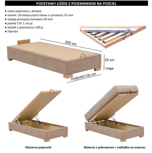 Podstawa P z pojemnikiem łóżka kontynentalnego New Elegance