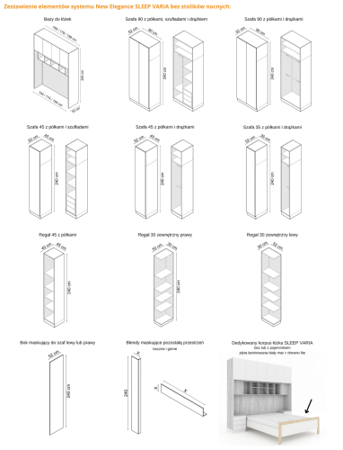 System mebli Sleep Varia fronty mat zabudowa sypialni