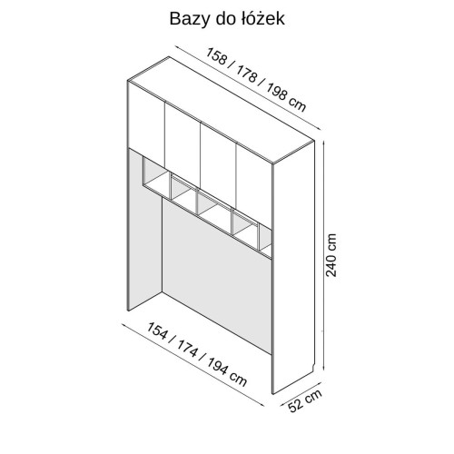 System mebli Sleep Varia fronty biały połysk zabudowa sypialni