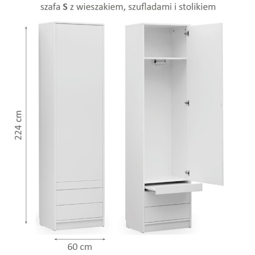 Szafa Basic "S" szer. 60 cm z  wieszakiem, szufladami i półką (kolor do wyboru)