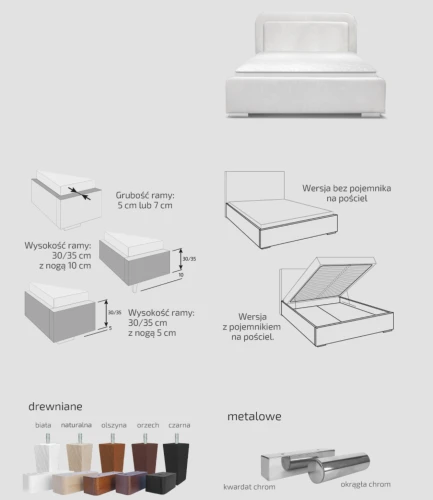 Łóżko Gulio tapicerowane wersja Light z pojemnikiem lub bez