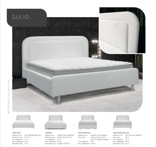 Łóżko Gulio tapicerowane wersja Light z pojemnikiem lub bez