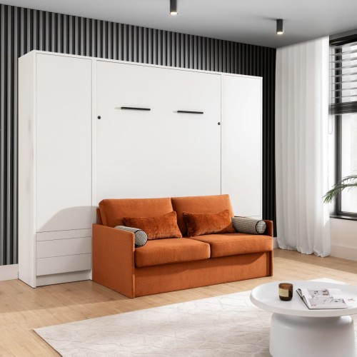 Półkotapczan z sofą GENIUS 140x200 lub 160x200 cm kolory matowe, rozwiązanie do małych pomieszczeń (sofa z pojemnikiem)