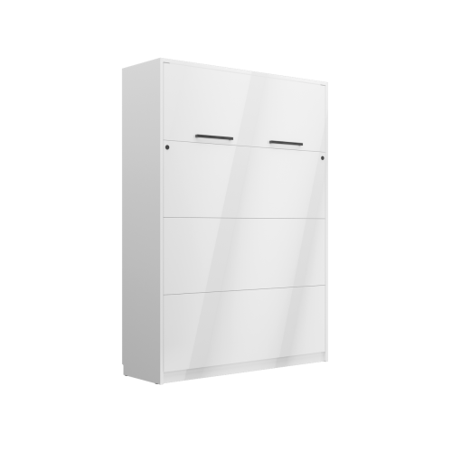 Łóżko w szafie/półkotapczan pionowy GENIUS (biały połysk) 120x200 | 140x200|160x200 z siłownikami gazowymi i szafami do wyboru