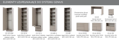 Łóżko w szafie/półkotapczan pionowy GENIUS (biały połysk) 120x200 | 140x200|160x200 z siłownikami gazowymi i szafami do wyboru