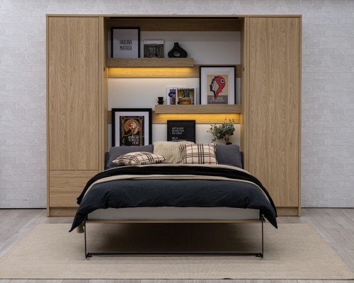 Łóżko w szafie/półkotapczan pionowy GENIUS (biały połysk) 120x200 | 140x200|160x200 z siłownikami gazowymi i szafami do wyboru