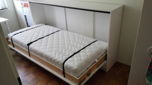 Półkotapczan poziomy BASIC 90x200 | 120x200 | 140x200 w białym połysku na frontach z szafami i nadstawką do wyboru