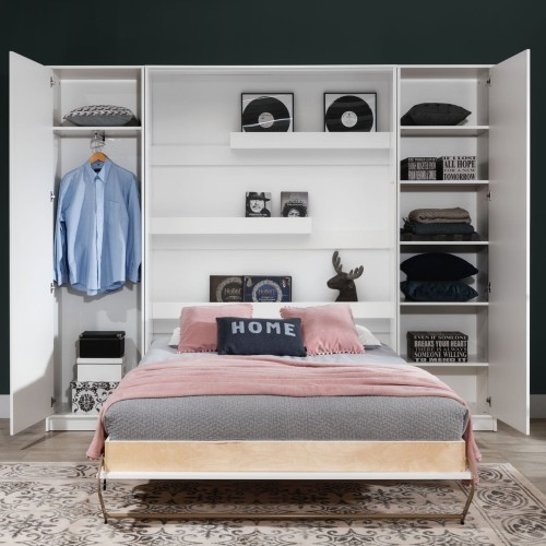 Półkotapczan pionowy New Elegance BASIC 90x200 | 120x200 | 140x200 w białym połysku na frontach z szafami do wyboru