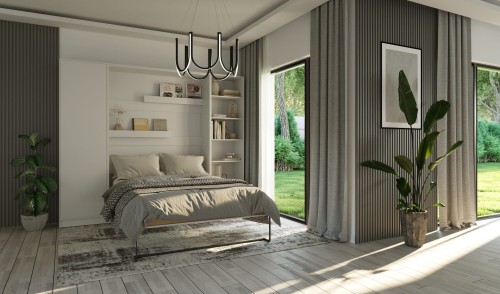 Półkotapczan pionowy New Elegance BASIC 90x200 | 120x200 | 140x200 w białym połysku na frontach z szafami do wyboru