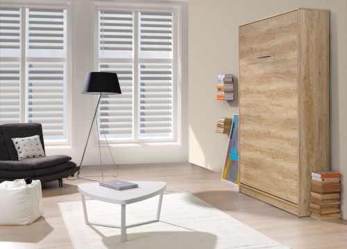 Półkotapczan pionowy New Elegance BASIC 90x200 | 120x200 | 140x200 w białym połysku na frontach z szafami do wyboru