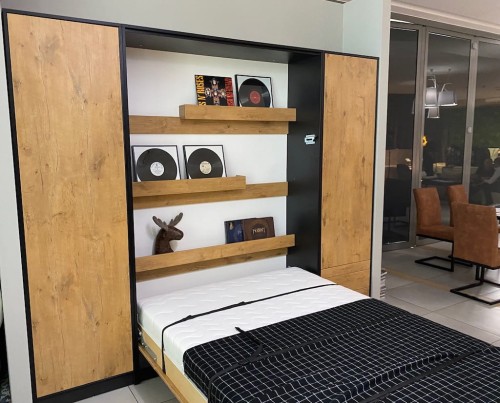 Półkotapczan pionowy New Elegance BASIC 90x200 | 120x200 | 140x200 w białym połysku na frontach z szafami do wyboru