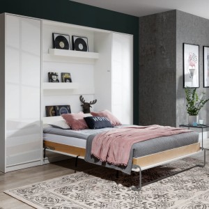 Półkotapczan pionowy New Elegance BASIC 90x200 | 120x200 | 140x200 w białym połysku na frontach z szafami do wyboru