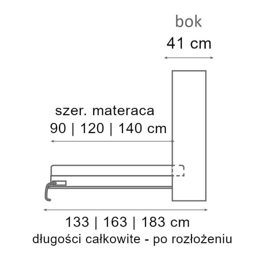 Półkotapczan poziomy Basic 90x200 | 120x200 | 140x200 kolory matowe jednoosobowy lub dwuosobowy z szafami i nadstawką do wyboru