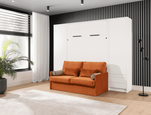 Półkotapczan z sofą GENIUS 140x200 lub 160x200 cm kolory matowe, rozwiązanie do małych pomieszczeń (sofa z pojemnikiem)