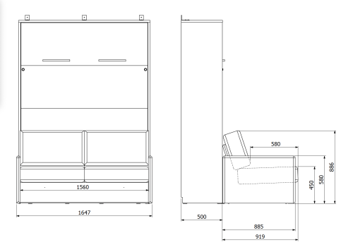 Wymiary zewnetrze sofa z półkotapczanem Genius.png