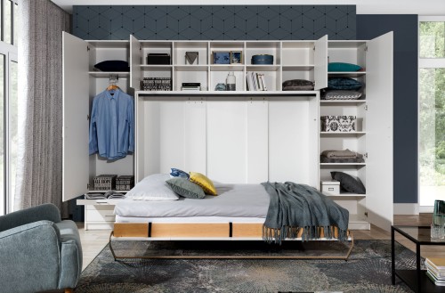 Półkotapczan poziomy Basic 90x200 | 120x200 | 140x200 dąb Sonoma jasny z szafami i nadstawką do wyboru