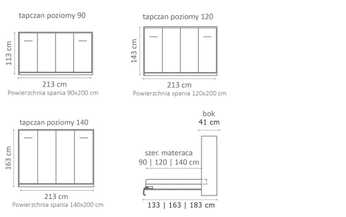 Półkotapczan poziomy Basic 90x200 | 120x200 | 140x200 dąb Sonoma jasny z szafami i nadstawką do wyboru