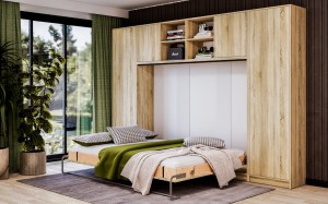 Półkotapczan poziomy Basic 90x200 | 120x200 | 140x200 dąb Sonoma jasny z szafami i nadstawką do wyboru