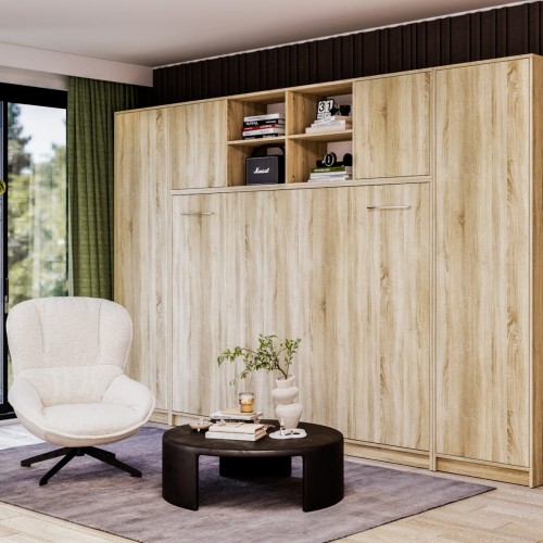 Półkotapczan poziomy Basic 90x200 | 120x200 | 140x200 dąb Sonoma jasny z szafami i nadstawką do wyboru