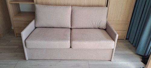 Półkotapczan z sofą GENIUS 140x200 lub 160x200 cm kolory matowe, rozwiązanie do małych pomieszczeń (sofa z pojemnikiem)