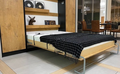 Półkotapczan pionowy Basic 120x200 Dąb Lancelot/czarny dwuosobowy z szafami do wyboru