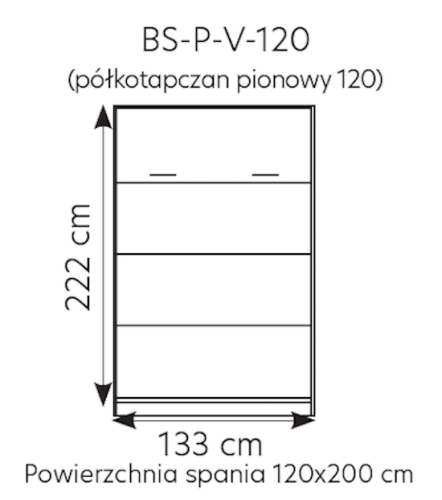Półkotapczan pionowy Basic 120x200 Dąb Lancelot/czarny dwuosobowy z szafami do wyboru