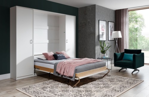 Półkotapczan pionowy Basic 140x200 Dąb Lancelot/czarny dwuosobowy z szafami do wyboru