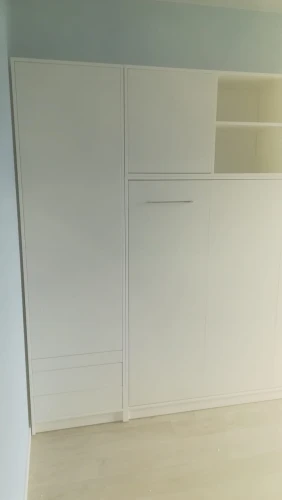 Półkotapczan/łóżko w szafie poziome BASIC 140x200 dwuosobowe Dąb Lancelot/czarny mat z dodatkowymi szafami i nadstawką