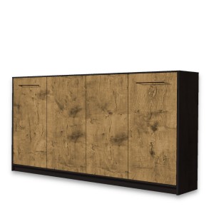 Półkotapczan/łóżko w szafie poziome BASIC 90x200 jednoosobowe Dąb Lancelot/czarny mat z dodatkowymi szafami i nadstawką