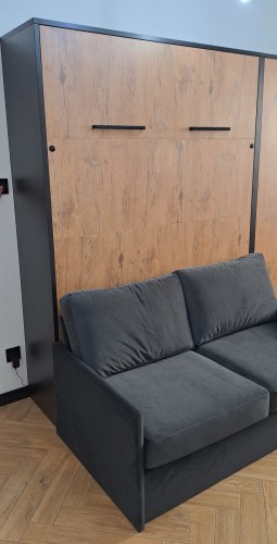 Półkotapczan z sofą GENIUS 140x200 lub 160x200 cm kolory matowe, rozwiązanie do małych pomieszczeń (sofa z pojemnikiem)