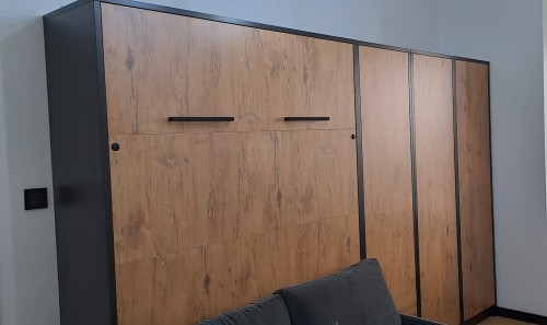 Półkotapczan z sofą GENIUS 140x200 lub 160x200 cm kolory matowe, rozwiązanie do małych pomieszczeń (sofa z pojemnikiem)