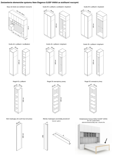 Baza łóżka ze stolikami nocnymi  z systemu zabudowy Sleep Varia dąb olejowany