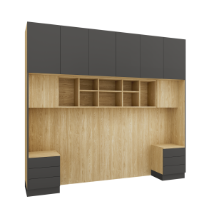 Baza łóżka ze stolikami nocnymi  z systemu zabudowy Sleep Varia fronty grafitowe