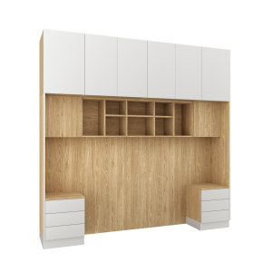 Baza łóżka ze stolikami nocnymi  z systemu zabudowy Sleep Varia fronty biały mat