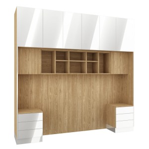 Baza łóżka ze stolikami nocnymi z systemu zabudowy Sleep Varia fronty biały połysk