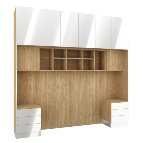 Baza łóżka ze stolikami nocnymi z systemu zabudowy Sleep Varia fronty biały połysk