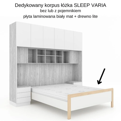 Baza łóżka ze stolikami nocnymi z systemu zabudowy Sleep Varia fronty biały połysk