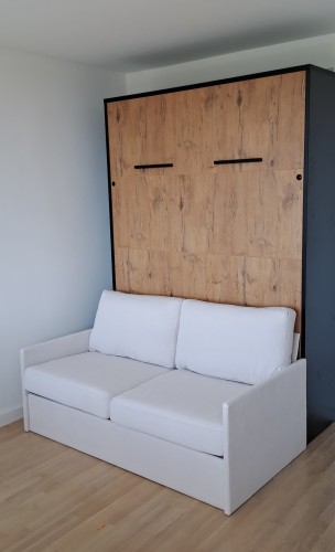 Półkotapczan z sofą GENIUS 140x200 lub 160x200 cm kolory matowe, rozwiązanie do małych pomieszczeń (sofa z pojemnikiem)