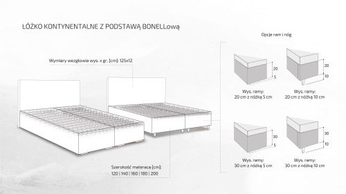 Łóżko kontynentalne Valentino z pojemnikiem lub bez