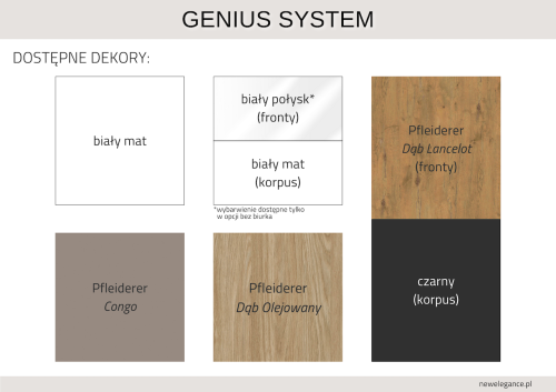 Półkotapczan GENIUS siłownikami gazowymi 120x200 | 140x200 | 160x200 z dodatkowymi  szafami (fronty matowe)