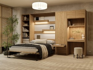 Półkotapczan GENIUS siłownikami gazowymi 120x200 | 140x200 | 160x200 z dodatkowymi  szafami (fronty matowe)