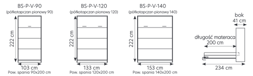 Łóżko w szafie/półkotapczan pionowy Basic 90x200 | 120x200 | 140x200 kolory matowe z szafami do wyboru
