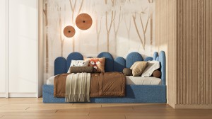 Łóżko młodzieżowe Flow 90x200 lub 120x200 cm (narożne wezgłowie w kształcie fal o różnych wysokościach)