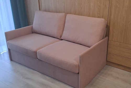 Półkotapczan z sofą GENIUS 140x200 lub 160x200 cm kolory matowe, rozwiązanie do małych pomieszczeń (sofa z pojemnikiem)