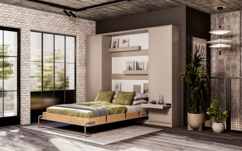 Łóżko w szafie/półkotapczan pionowy Basic 90x200 kolor Congo jednoosobowy  z szafami do wyboru