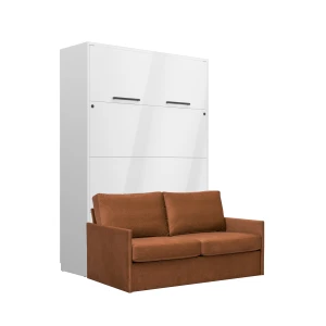 Półkotapczan z sofą GENIUS 140x200 lub 160x200 cm kolor biały połysk rozwiązanie do małych pomieszczeń (sofa z pojemnikiem)