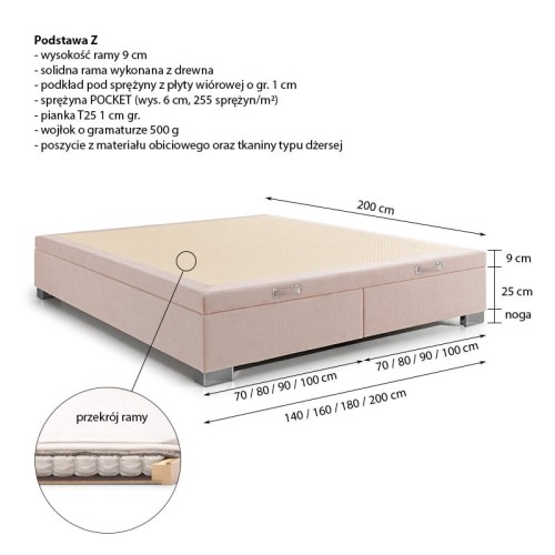 Podstawa Z łóżka kontynentalnego z pojemnikiem New Elegance