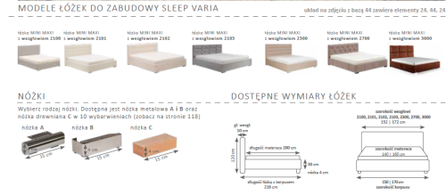 System mebli Sleep Varia ze stolikami nocnymi (fronty matowe)